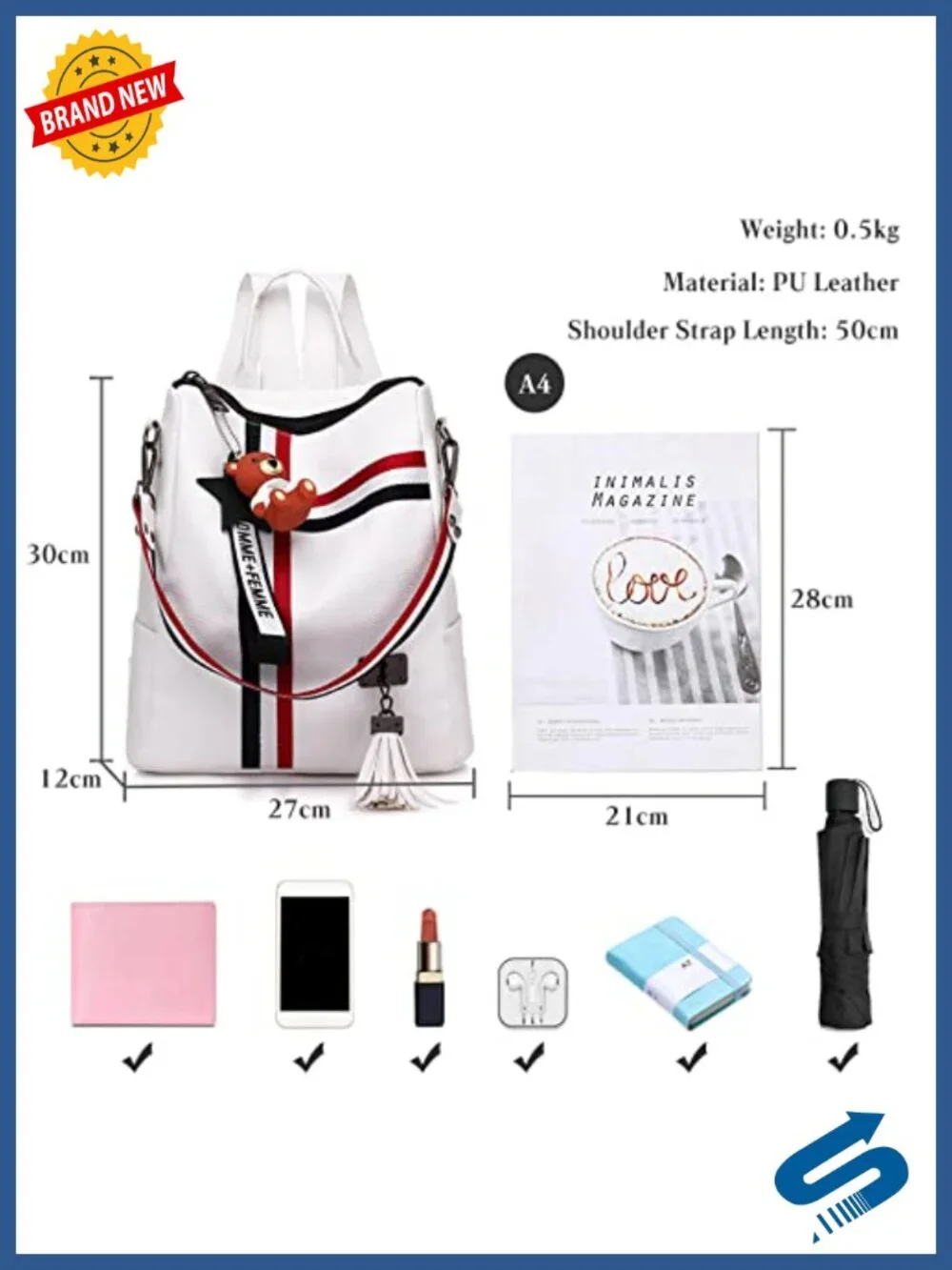 FANDARE Women Anti-Theft Waterproof PU Leather Backpack Laptop Daypack Travel
